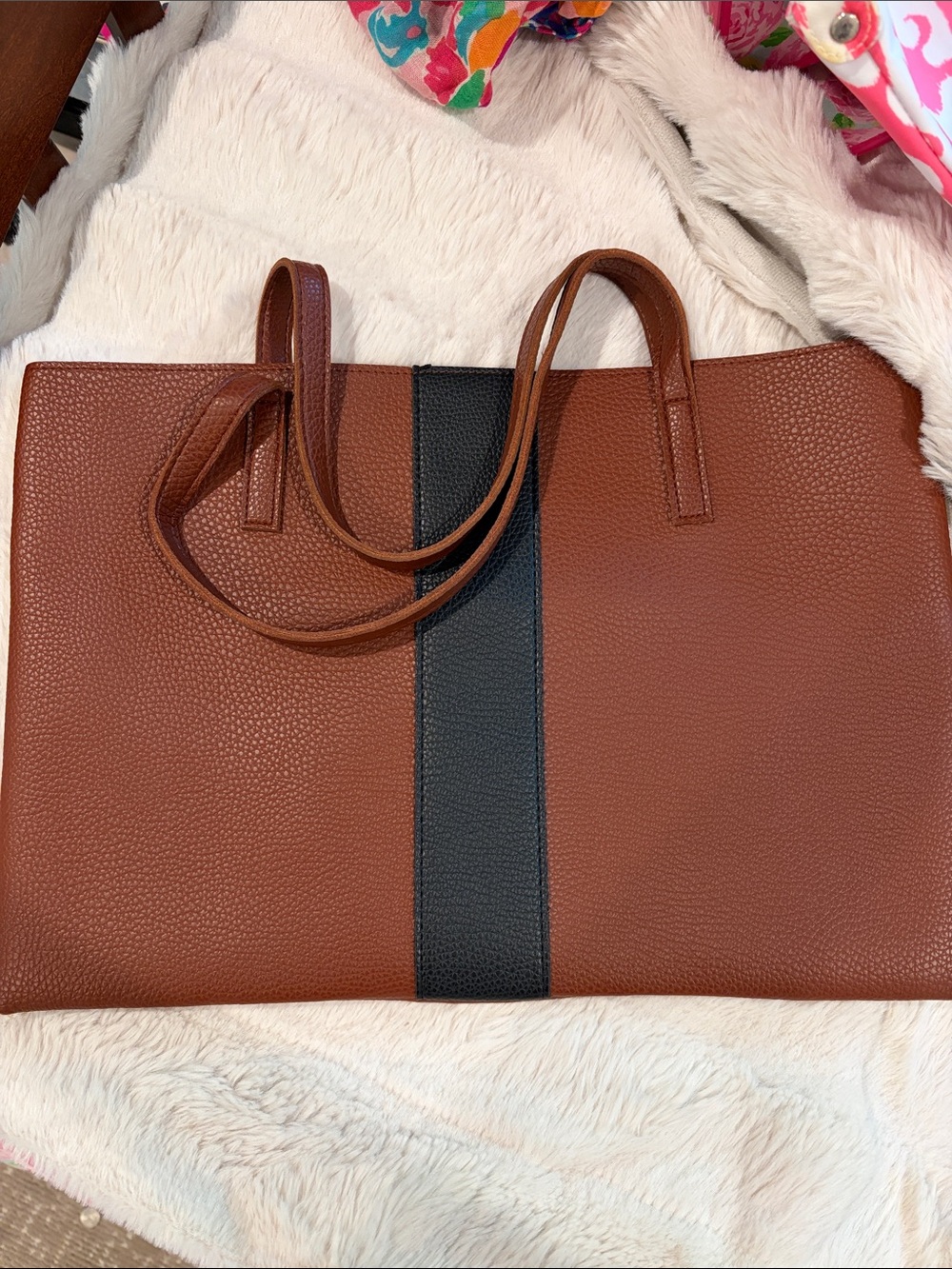 Vince Camuto Brown Tote with Black Center Stripe